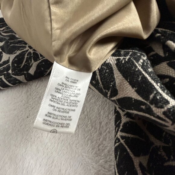 Michael Kors Womens Floral Print Linen Blazer Jacket Medium Black Button Front - Picture 4 of 9